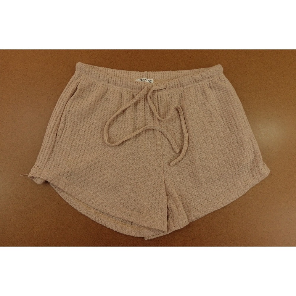 Ekouaer Womens Medium Camel Beige High-Rise Waffle Stitch Comfort Sweat Shorts